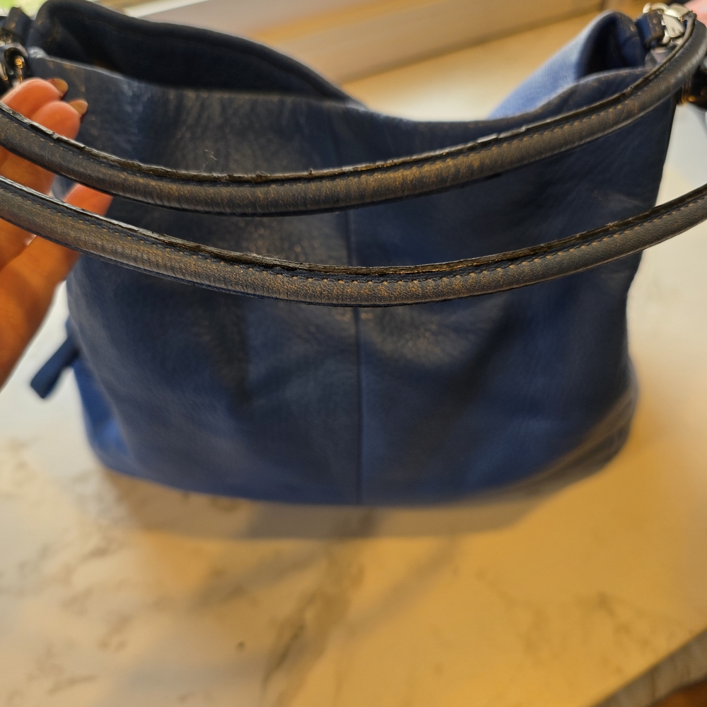 Coach Blue Pebbled Leather Hobo Bag - Picture 9 of 13